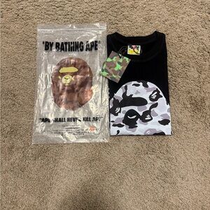 Bape Black and Gray Short Sleeve Tee with Signature Ape Design
